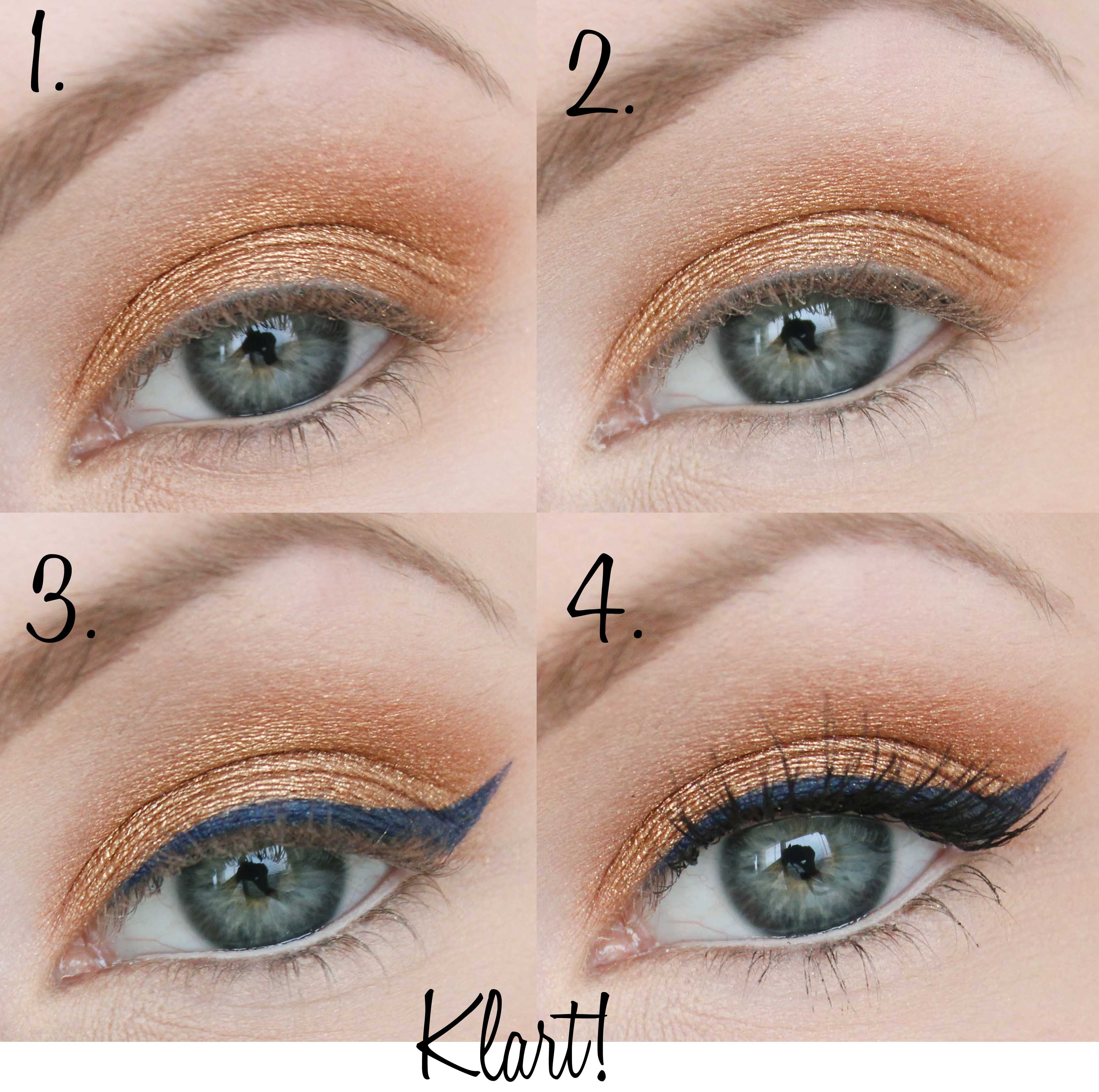 golden everyday makeup blue eyeliner tutorial