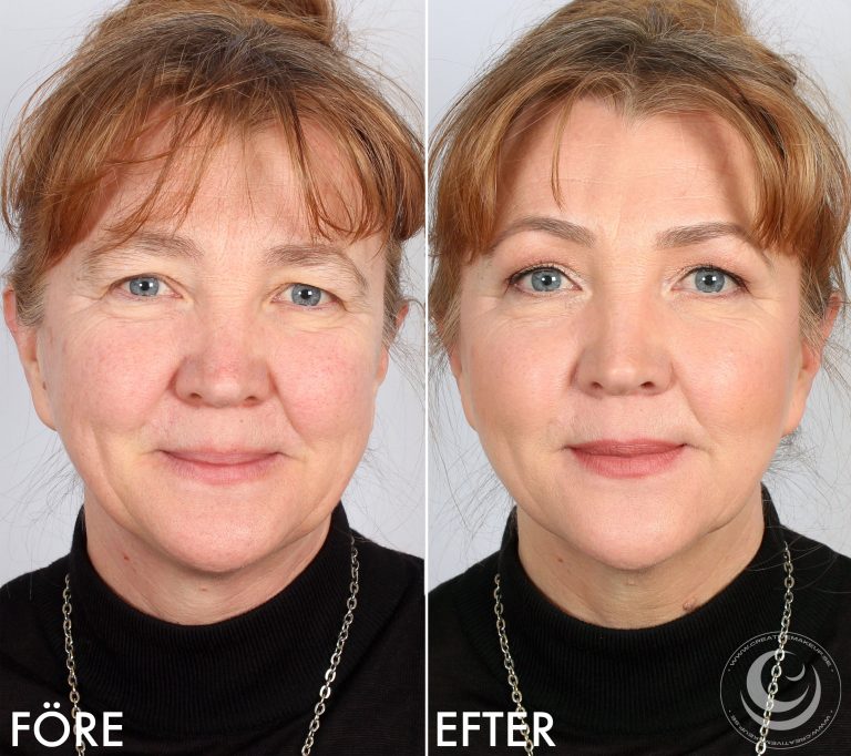 Maquillaje 50+ antes y después (estiramiento facial)